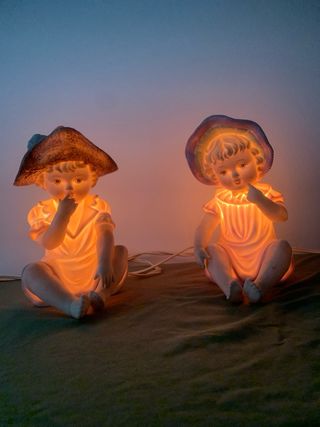 Pareja Lámparas Cerámica Vintage Niños.