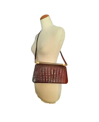 Bolso Hombro Cuero Vintage 60s Marrón Dorado