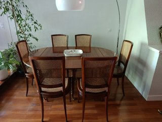 Sillas comedor estilo colonial nogal y rejilla