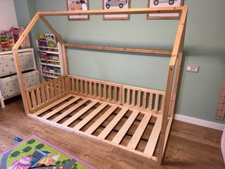 Cama Montessori Casita Madera Natural