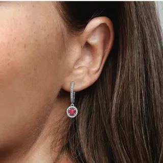 Pendientes de Aro Colgante Rojo  Cereza Brillante