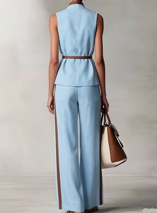 Completo elegante blu/marrone