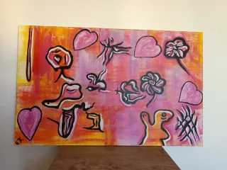 Lienzo abstracto naranja y rosa