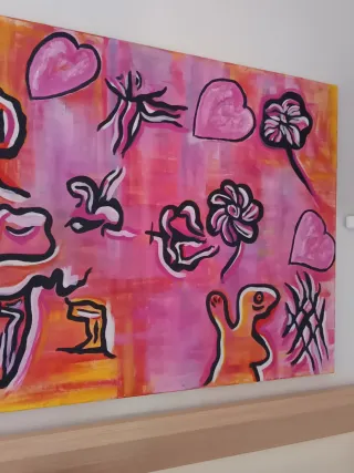 Lienzo abstracto naranja y rosa