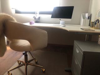 Mesa Escritorio Esquinera Blanca + modulo cajones