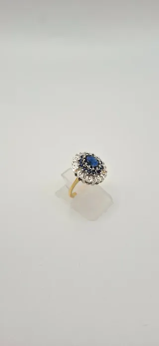 Anillo roseton Oro 18K Zafiros y Diamantes