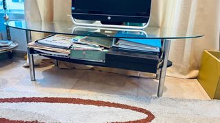 Mesa centro cristal y metal vintage 70s
