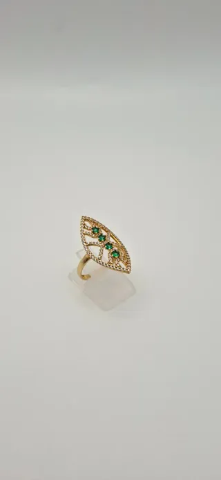 Anillo oro amarillo circonitas y piedras verdes