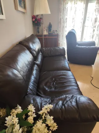 Sofá y sillones de piel marrón