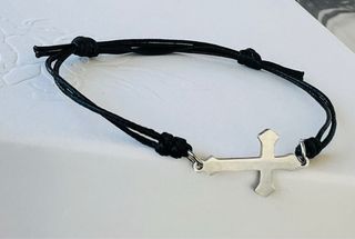 Black cord with cross steel for men