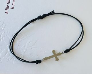 Black cord with cross steel for men