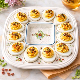 Fuente cerámica para huevos decorada