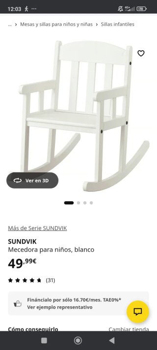 Silla Mecedora Infantil Madera Blanca