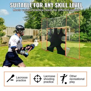 Portería de Lacrosse 3 EN 1 con Red de Respaldo y Objetivo, Red de Lacrosse de 12' x 9', Equipo de Rebote de Lacrosse de Marco de Acero para Jardín, Red de Entrenamiento de Montaje Rápido y Fácil,...