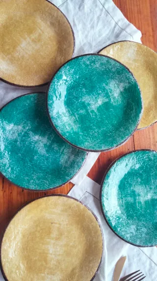 6 piatti frutta Materici Verde e Giallo Italy