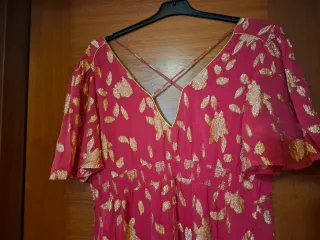 Vestido fiesta Tintoretto rosa fucsia y dorado