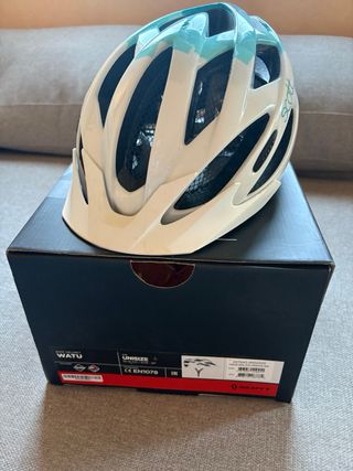 Casco SCOTT bici blanco y turquesa