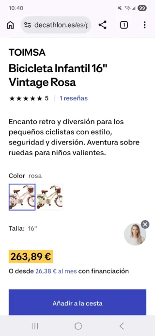 Bicicleta Infantil Toimsa 16 Vintage Rosa