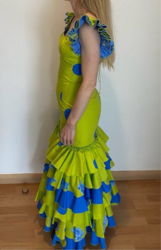 Traje Flamenca Lunares Verde y Azul