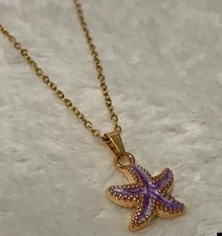 Collar Estrella Morada Acero Inoxidable Dorado