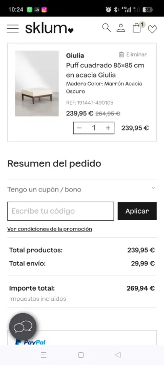 Puff Cuadrado Giulia 85x85cm Madera y Tela
