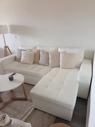 Sofá Chaise Longue Blanco y Beige