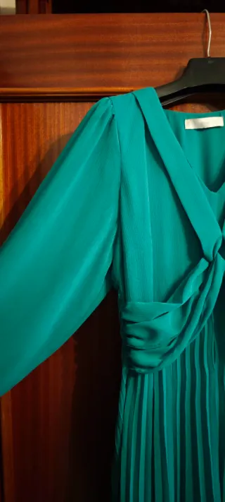 Vestido Mango Midi Plisado - Verde Turquesa