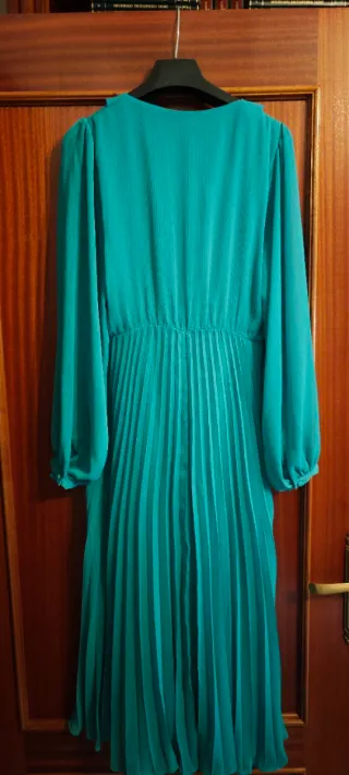 Vestido Mango Midi Plisado - Verde Turquesa