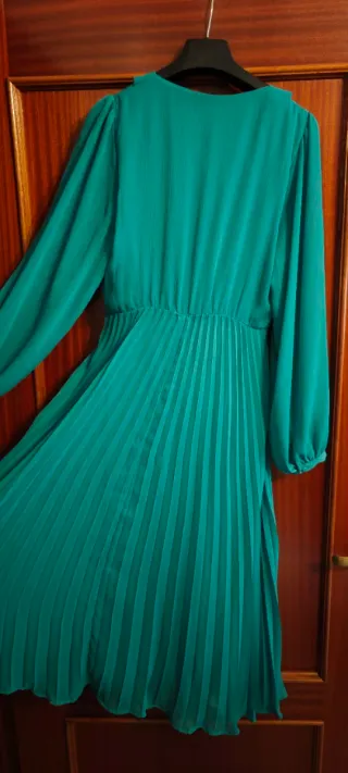 Vestido Mango Midi Plisado - Verde Turquesa