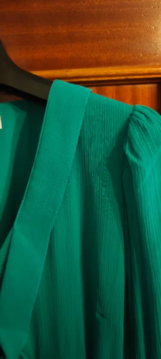 Vestido Mango Midi Plisado - Verde Turquesa