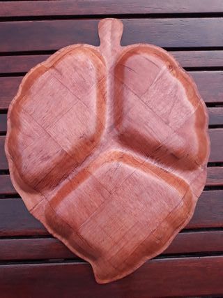 Bandeja hoja madera compartimentos vintage