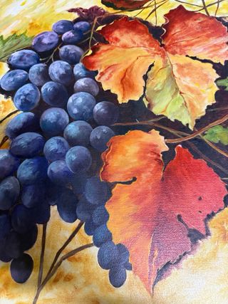 Cuadro de frutas: uvas y hojas