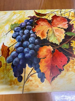 Cuadro de frutas: uvas y hojas