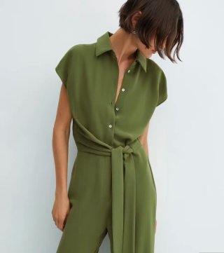 Mono MANGO Verde Estilo Camisero Talla S