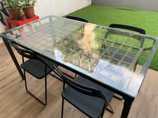 Mesa cristal y metal jardín/interior