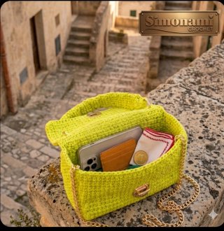Borsa Uncinetto Lime Handmade Tracolla Oro