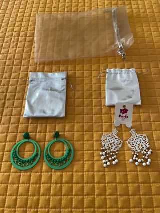 Pendientes Peris sevillana flamenca verdes blancos