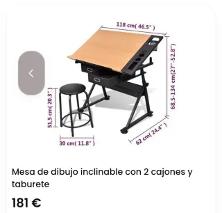 Escritorio de dibujo con cajones