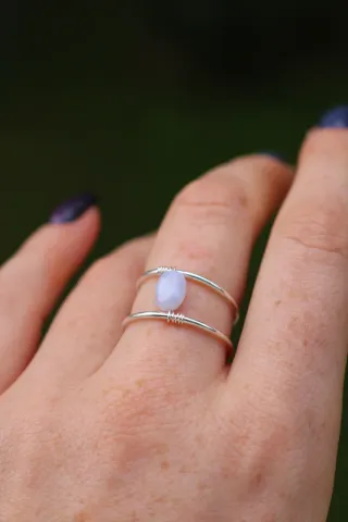 Anello Argento e Calcedonio Misura Regolabile