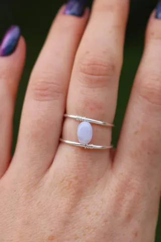 Anello Argento e Calcedonio Misura Regolabile