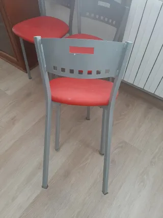 3 Banquetas Cocina Respaldo Metal Rojo