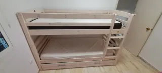 Litera blanca de pino con cama nido