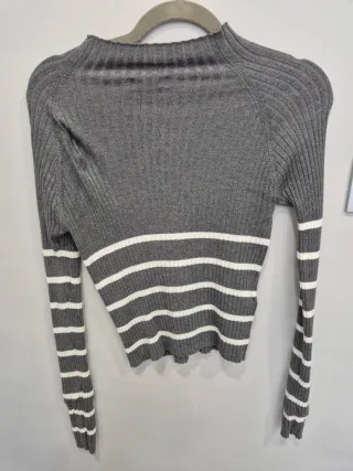 Jersey Mango Talla M Rayas Grises y Blancas