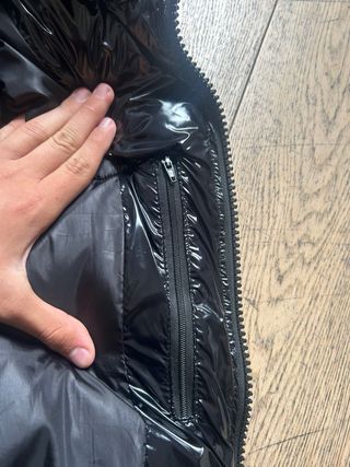 Moncler Gilet Nero Lucido con Cappuccio