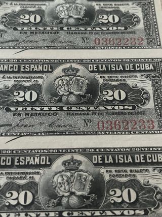 8 Billetes 20 Pesos Cuba Sin Cortar