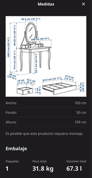 Tocador IKEA Hemnes blanco con espejo