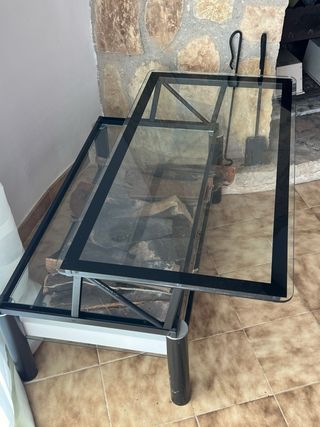 Mesita auxiliar cristal y metal 105x55x40
