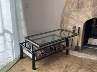 Mesita auxiliar cristal y metal 105x55x40