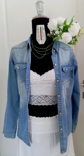 Completo outfit denim e pizzo