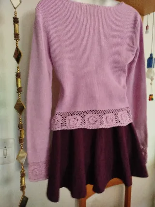 Conjunto cárdigan y falda rosa/morado T.36